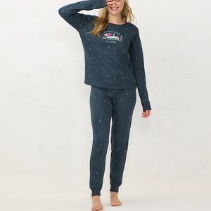 Lauren Conrad Jogger 2 Piece Pajama Set Size Small Long Blue Dachshund